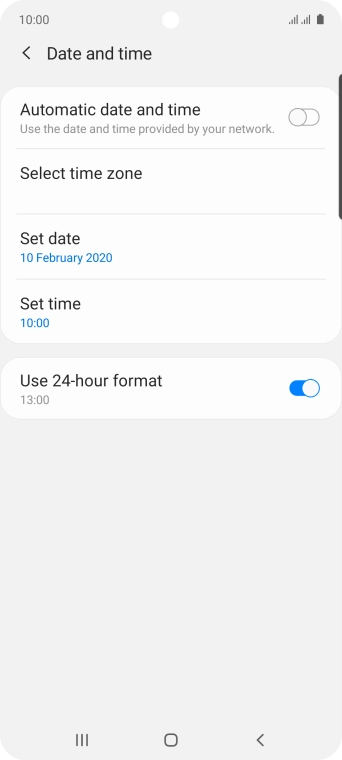 Press the indicator next to 'Automatic date and time' to turn on the function.