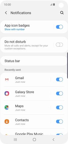 Press the indicator next to the required app to turn the function on or off.