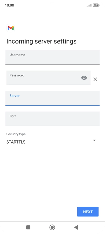 Press the field below 'Port' and key in 143. Press the field below 'Port' and key in 143.