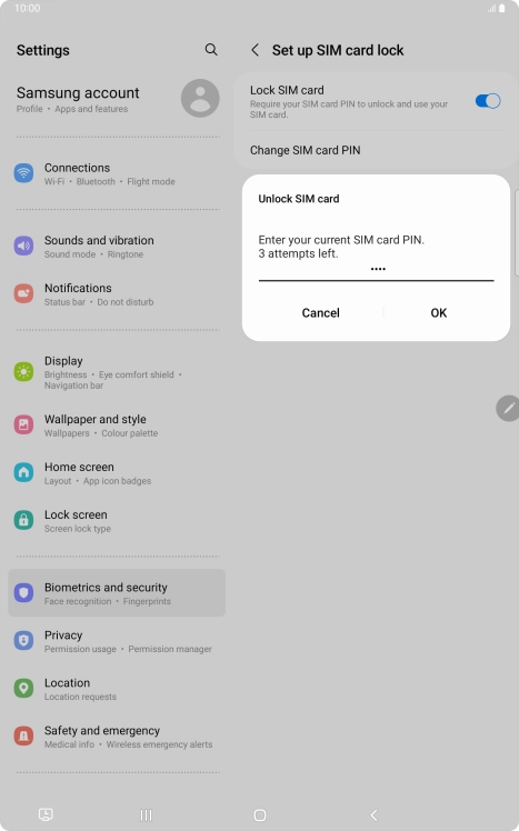 Key in your SIM PIN and press OK. The default SIM PIN is 0000.