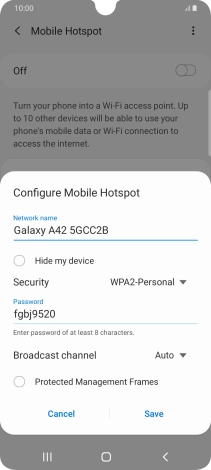 Press the field below 'Network name' and key in the required name.