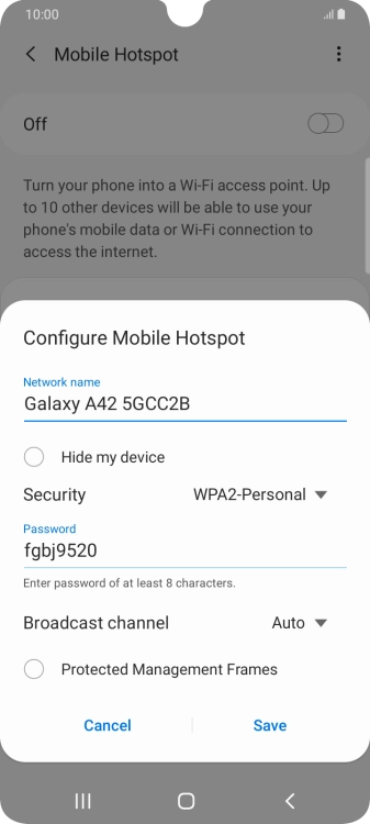 Press the field below 'Network name' and key in the required name.