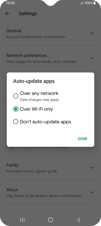 To turn on automatic update of apps using mobile network, press Over any network. To turn on automatic update of apps using mobile network, press Over any network.