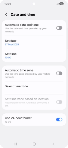 Press the indicator next to 'Automatic date and time' to turn on the function.