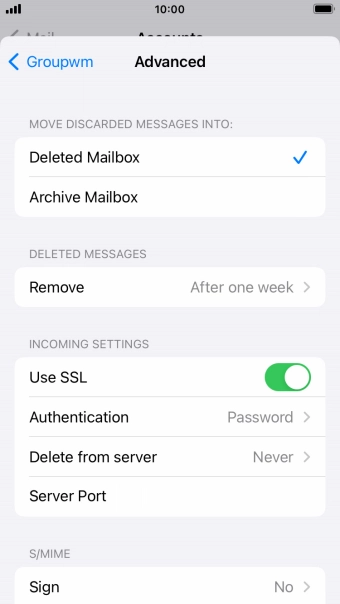 Press the indicator next to 'Use SSL' to turn off the function.