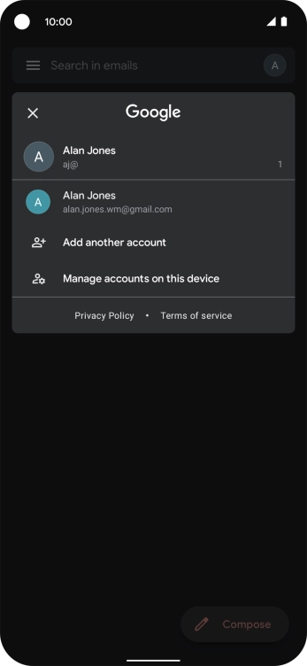 Press the required email account. Press the required email account.