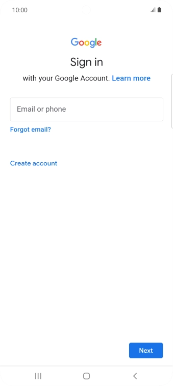 If you don't have a Google account, press Create account and follow the instructions on the screen to create an account.