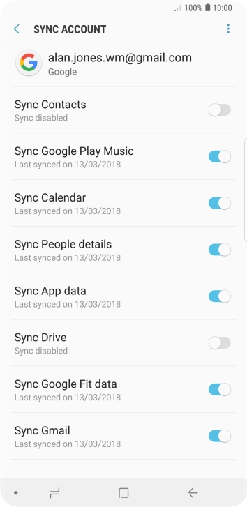 Press the indicator next to 'Sync Contacts' to turn on the function.