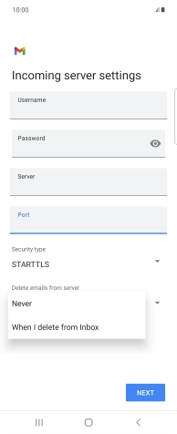 Press Never to keep emails on the server when you delete them on your phone.
