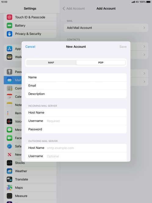 Press Username and key in the username for your email account.