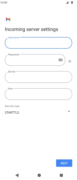 Press the field below 'Server' and key in the name of your email provider's incoming server. Press the field below 'Server' and key in the name of your email provider's incoming server.