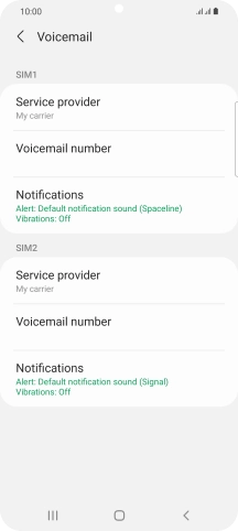 Press Voicemail number below the required SIM.