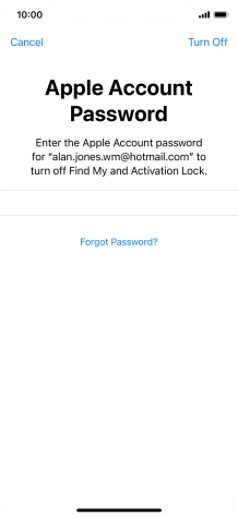 Key in the password for your Apple ID and press Turn Off. Wait a moment while the factory settings are restored. Follow the instructions on the screen to set up your phone and prepare it for use.