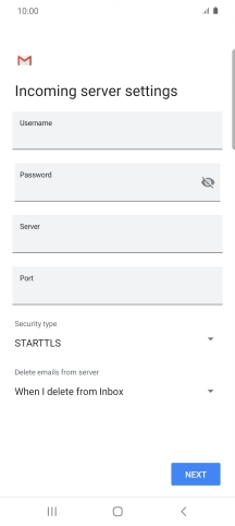 Press the field below 'Username' and key in the username for your email account.