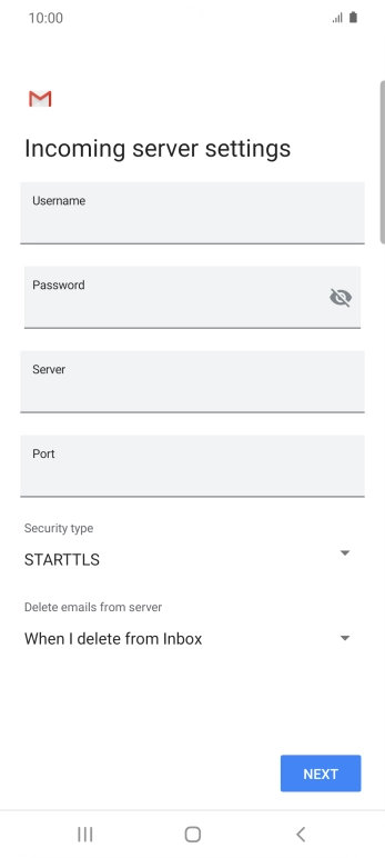 Press the field below 'Username' and key in the username for your email account.