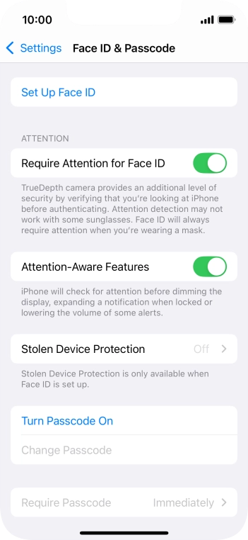 Press Turn Passcode On and key in a phone lock code of your own choice twice.