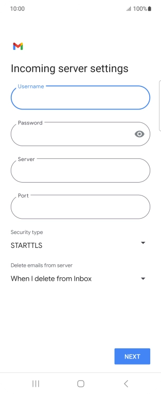 Press the field below 'Server' and key in the name of your email provider's incoming server.