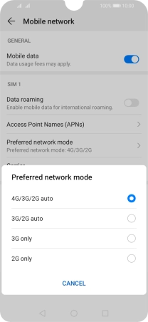 Press the required network mode.