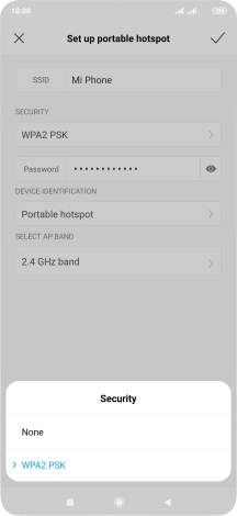 Press WPA2 PSK to password protect your WiFi hotspot.