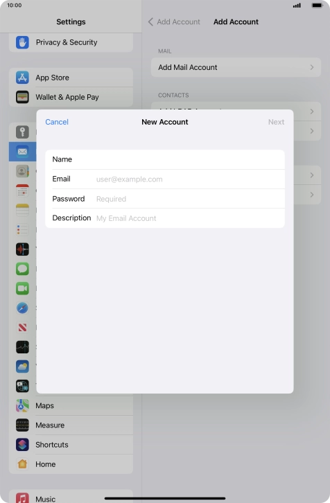Press Email and key in your email address.