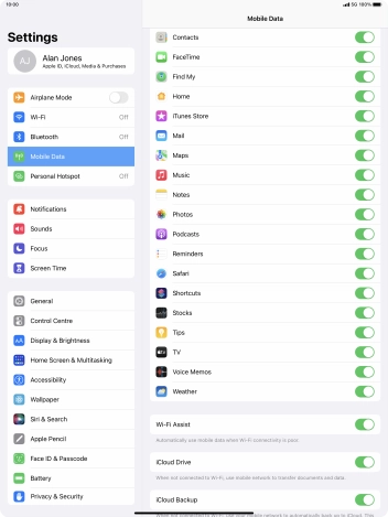 Press the indicator next to 'Wi-Fi Assist' to turn the function on or off.