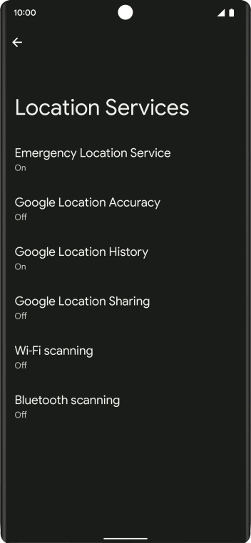 Press Google Location Accuracy. Press Google Location Accuracy.