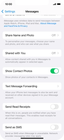 Press the indicator next to 'Send as SMS' to turn the function on or off.