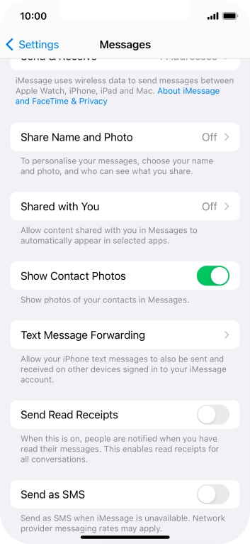 Press the indicator next to 'Send as SMS' to turn the function on or off.