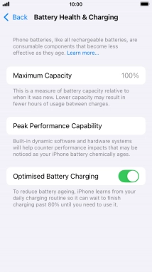 Press the indicator next to 'Optimised Battery Charging' to turn the function on or off.