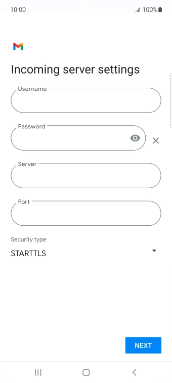 Press the field below 'Username' and key in the username for your email account.