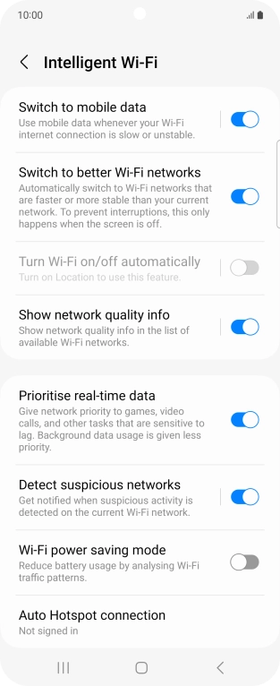 Press the indicator next to 'Switch to mobile data' to turn the function on or off.
