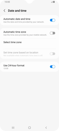 Press the indicator next to 'Automatic time zone' to turn on the function.