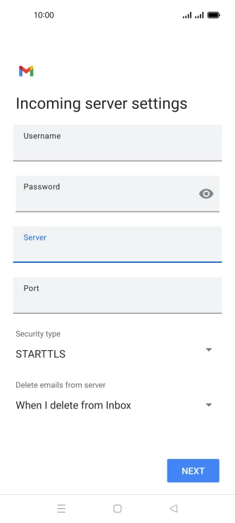 Press the field below 'Port' and key in 110. Press the field below 'Port' and key in 110.