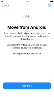 To transfer content to your phone, you need to install the app 'Move to iOS' on the Android phone. When the app is installed, press Continue.