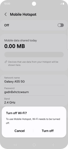 If WiFi is turned on, press Turn off.