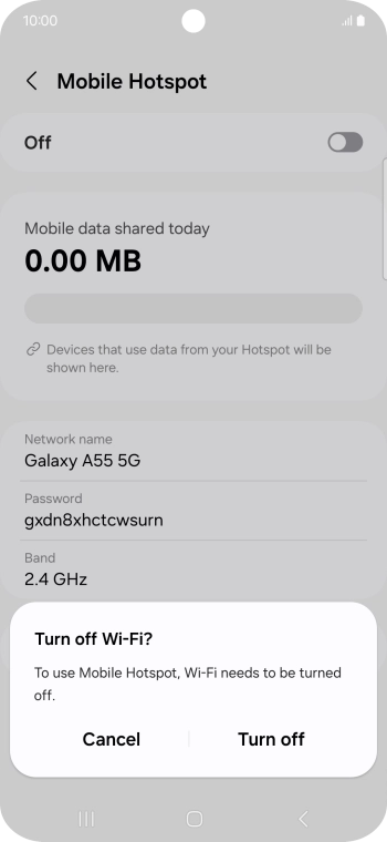 If WiFi is turned on, press Turn off.