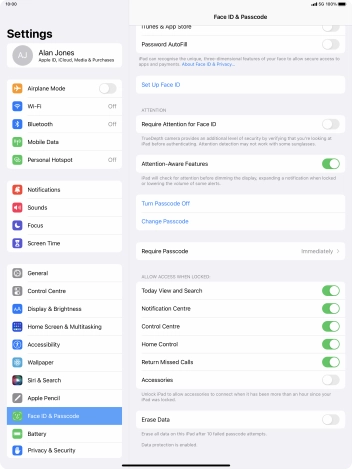 Press the indicator next to 'Erase Data' to turn the function on or off.
