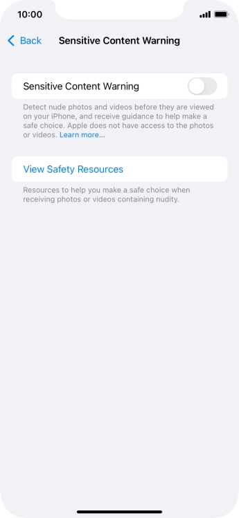 Press the indicator next to 'Sensitive Content Warning' to turn the function on or off.