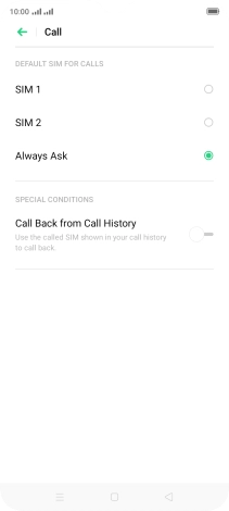 Press the required setting.