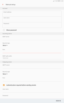 Press the field below 'SMTP server' and key in the name of your email provider's outgoing server.