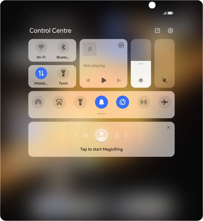 Press the mobile data icon to turn the function on or off. Press the mobile data icon to turn the function on or off.