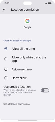 Press the required setting.