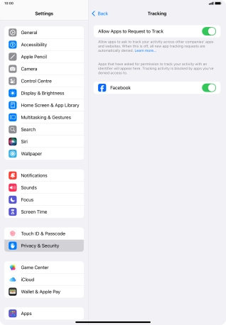 Press the indicator next to 'Allow Apps to Request to Track' to turn the function on or off.