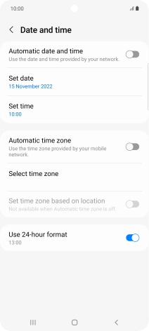 Press the indicator next to 'Automatic date and time' to turn on the function.
