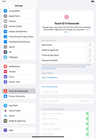 Press Turn Passcode On and key in a lock code of your own choice twice.
