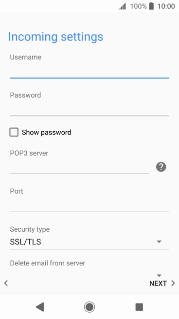 Press the field below 'POP3 server' and key in the name of your email provider's incoming server.
