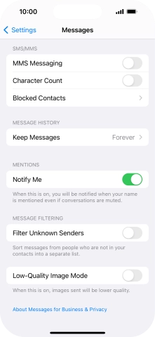 Press the indicator next to 'MMS Messaging' to turn on the function.