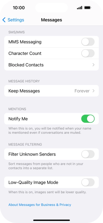 Press the indicator next to 'MMS Messaging' to turn on the function.