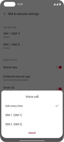 Press the required setting.