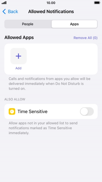Press the indicator next to 'Time Sensitive' to turn display of timed notifications on or off when Do Not Disturb is turned on.